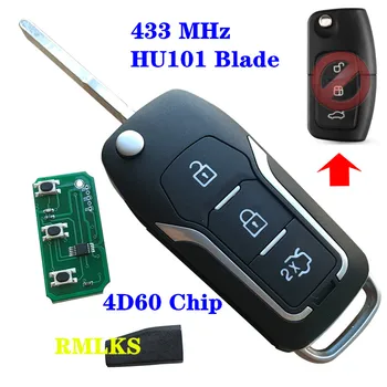 Novi 3 gumb promjena flip sklopivi daljinsko upravljanje auto-ključ 433 Mhz 315 mhz za Ford 2 3 Focus, mondeo, Fiesta privjesak 4D60 4D63 čip