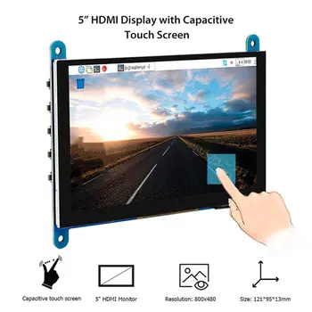 5-inčni LCD monitor s HDMI-kompatibilnu 800X480 HD zaslon osjetljiv na dodir kapacitivni ekran za Malina Pi 4 model B 3B+ / 3B / 2B / B+