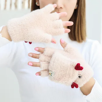 Ženske zimske tople rukavice za zaslon osjetljiv na dodir slatka Mačka pandža touchscreen rukavice bez prstiju, pletene Dlake vanjski flip poklopac rukavice 1 par