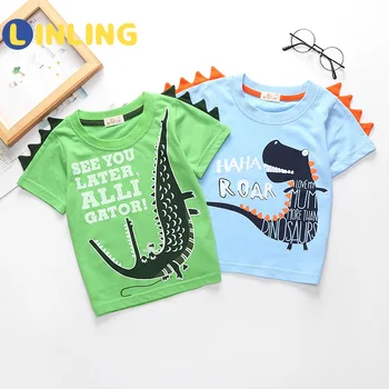 LINLING Summer Boys Dinosaur Print Short Sleeve Tops Tees Fashion Baby Girl's Tshirt pamučnim dječji crtić majica P25