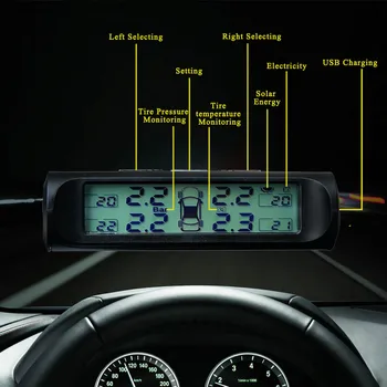 USB ili solarno punjenje automobila TPMS sustav kontrole tlaka u gumama HD digitalni LCD zaslon автосигнализация alat bežični 4 vanjskog osjetnika