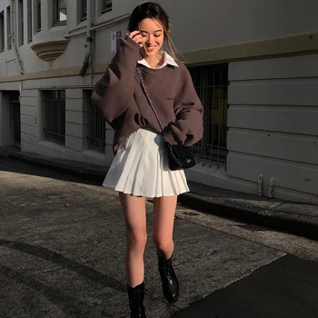 Rapcopter Brown Sweatshirt prevelike dnevne pulover Harajuku Sportwear ženski ulični odjeća Y2K dugi rukav odjeću novi modni vrh