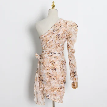 TWOTWINSTYLE asimetrični ispis haljina za žene s dugim rukavima visokog struka čipke luk hit Boja haljine ženske 2020 ljeto Novi