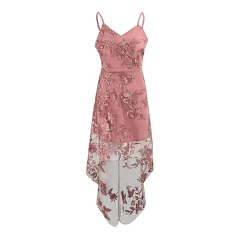 2021 New Summer Girl Short Front Long Back Casual Flower Embroidery Dress V-Neck, Elegant Rose Čipkan Haljina Donje Večernja Haljina