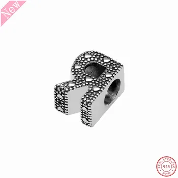 NEW Letter R Charm Beads for Women Making Jewelry Embossed with Hearts & Točkica DIY Fit PANDORA Charms Srebro 925 Original LE017-R-a