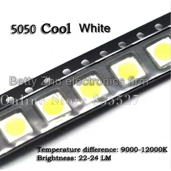 100 kom./lot 5050 cool white 9000-12000k SMD LED svijetle, hladne bijele svjetlosne diode 22-24LM