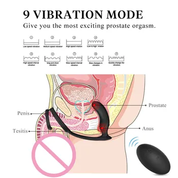 Sex penis Prsten 9-oscilovanja bežični daljinski upravljač vibrator punjiva vodootporan G-spot silikonske igračke za muškarce analni čep