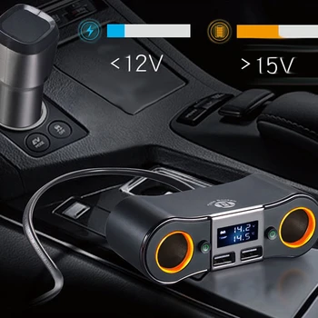 Razdjelnik upaljača 2 utora za dual USB adapter punjača s voltmetrom temperature led zaslon crni auto oprema