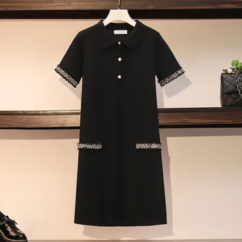 CBAFU M-4XL plus size crne pletene haljine kratkih rukava ljeto besplatan mini kratke haljine veličine turn doan ovratnik A-line F190
