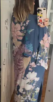 2019 boem V izrez Paun cvjetni print dugo kimono košulja etnička nova шнуровка zone dugi kardigan slobodna bluza vrhovima femme