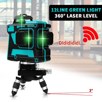 12 linija 3D zeleni laser razina horizontalne i vertikalne poprečne linije unutar i izvan prostorija