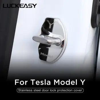 LUCKEASY pribor za modifikaciju enterijera od nehrđajućeg čelika auto door lock zaštitni poklopac za Tesla ModelY 2020 4 kom./compl.