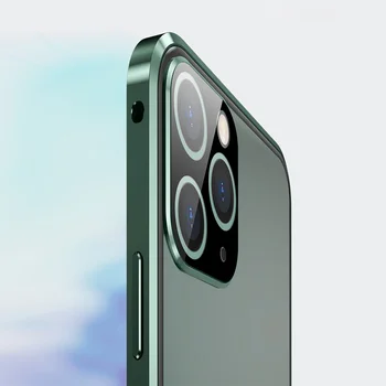 Luksuzni kvadratnom magnetski адсорбционный torbica za iPhone 12 11 mini Pro xs Max x xr metalni branik obostrane stakleni zaštitni poklopac
