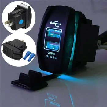 Rocker Switch Panel Dual USB 3.1 Power Charger Carling ARB Rocker Switch Blue LED Light Car Brod, 12V