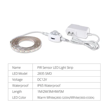 Foxanon PIR Motion Sensor LED Night Light Sensor noćno svjetlo 1M 2M 3M 4M 5M led trake + napajanje za kabinet лестничная krevet svjetla