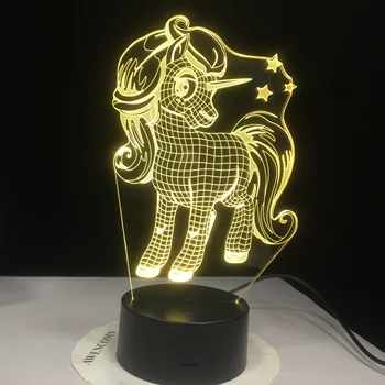 GX-3476 slatka pony mali jednorog 3D noćno svjetlo s 7 boja promjena efekta najbolji poklon za djevojčice djeca smještaj rasvjeta