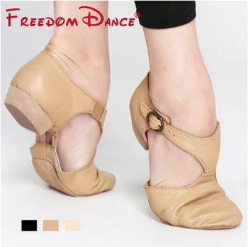 Prirodna koža protežu Jazz dance cipele za žene T remen balet lirski ples cipele nastavnici plesne sandale treninga cipela