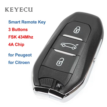 Keyecu Smart Remote Car Key Fob 3 tipke FSK 434 Mhz 4A čip za Peugeot 308 i 508 408 4008 301for Citroen C4L C-Quatre 2017 2018