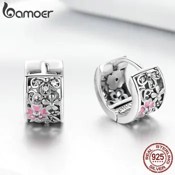 BAMOER pravi srebra 925 kamilica cvijet profinjene naušnice za žene jasno CZ sterling srebro nakit SCE541
