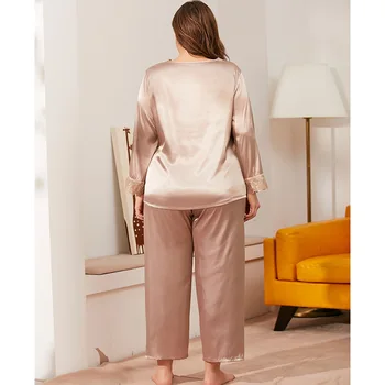 Veliki veličina 4XL pidžama odijelo ženska nova cvjetne čipke završiti V-neck, pidžama s dugim rukavima 2 komada sna komplet slobodne prevelike kućna odjeća