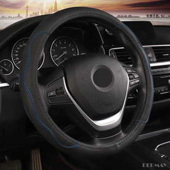 DERMAY Car Steering Wheel Omoti 36cm 38cm 40cm 42cm PU Leather Blue line for Car Bus Truck Customized Large/Small Size