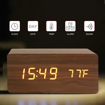 Alarm LED drveni stol glasovno upravljanje digitalni drveni Despertador USB/AAA napajanje elektroničkih desktop sat stolni ukras