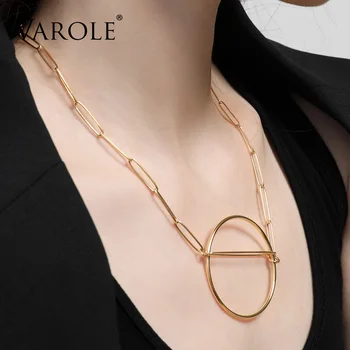 VAROLE minimalistički geometrija privjesak ogrlica od nehrđajućeg čelika boja zlata šuplji krug ogrlice Za žene nakit