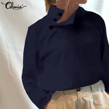 5XL Celmia Vintage pamuk posteljinu košulja 2021 ženska moda majice tunike dugih rukava bluze jesen ženski gumb svakodnevni slobodni Blusas