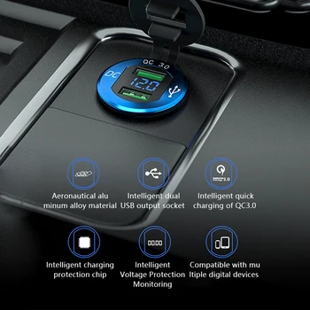 Dual USB QC 3.0 Car Charger performansi aluminij Socket Power Outlet punjač s digitalnim prikazom napona za auto 12V/24V motor