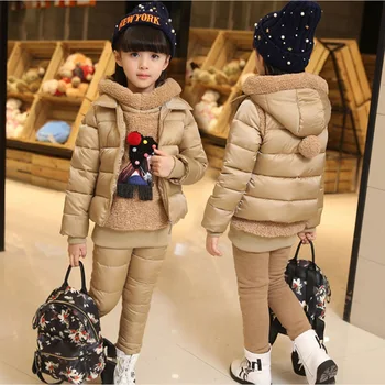 Rusija djevojke zima topla odjeća komplet s kapuljačom prsluk, jakna+topli top pamučne hlače 3 kom. Komplet djevojka pamuka kaputi s toplim kapuljačom