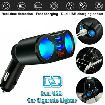 DC/12V Fast Charging Car Charger Cigareta Lighter Conversion Plug for Car Dual USB LCD Socket Splitter Charger Power Adapter