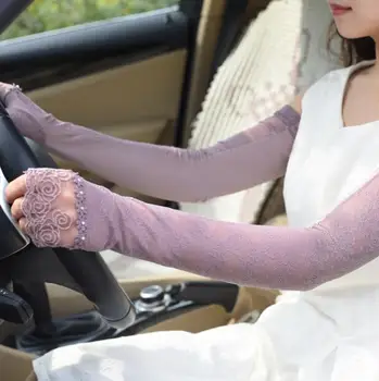 Ženske duge pamuk krema za sunčanje rukavice vožnje Dama Ljeto bez prstiju seksi čipke rukavice vožnje R215