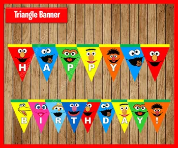 Ulica Sezam Trokut Banner Baby Shower Birthday Party Decorations Kids Event & Party Supplies Superheroes Party-Printable