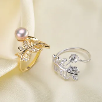 Lijepa grupa nakit obećanje prsten šuplji lišće i biserni prsten pribor 925 srebrni nakit CZ Crystal pribor