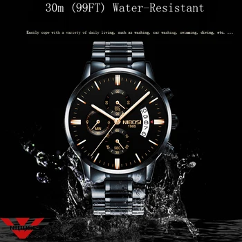 NIBOSI mens najbolji brand luksuzni chronograph sat Gospodo kvarcni sat od nehrđajućeg čelika crni muški sat relogio masculino