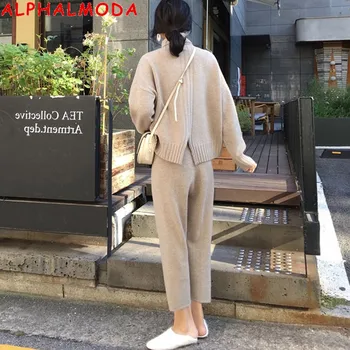 ALPHALMODA 2020 popularan odijelo ženska Kornjača vrat slobodan džemper top + olovka hlače svakodnevne 2 komada pletenje odijela All-matching Set