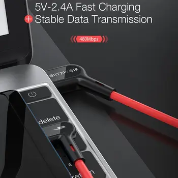 Blitzwolf 2.4 A 90° Right Angle USB A to Micro USB Charging punjač, kabel za prijenos podataka za telefon Samsung Xiaomi igrača u Mobilne igre
