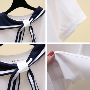 2020 ljeto šifon bluza ženska novi pomorski šifon košulja ženska kratkih rukava dizajn slatki luk šifon najboljih studenata Blusas 3XL