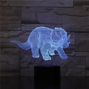 Novost Jurassic Park dinosaura triceratops rogat Zmaj 3D lampa iluzija iluzija noćno svjetlo led žarulja USB RGB boja