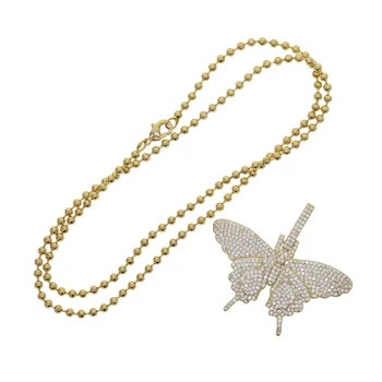 18 inča perle lanca ledeni out bling bijelo zlato pink cz leptir privjesak ogrlice za žene