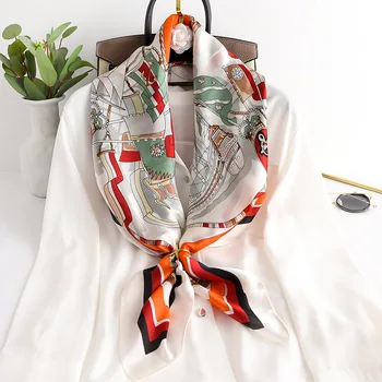 Luksuzni brand moda šalove kvadratnom šal proljeće i jesen žene ispis svilene šalove Primorski krema za sunčanje kvaliteta šal marama