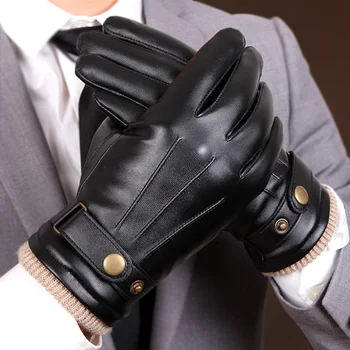 Muške rukavice crne zimske rukavice zagrijavaju touchscreen rukavice ветрозащитный vožnje muške jesen PU kožne rukavice vanjski