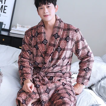 Muški Ogrtač Zima Kućna Odjeća Prugasta Topla Mekana Kvalitetna Muška Odjeća Dugo Univerzalne Jednostavne Korejskih Stilova Nova Moda Muškarci