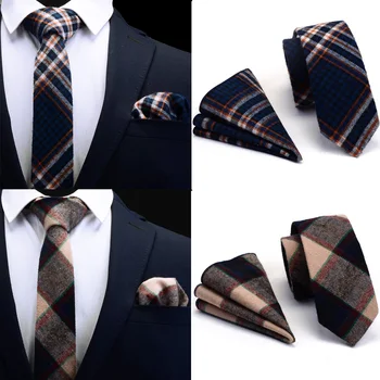 Ricnais pamuk pokrivač tanka kravata set za muškarce 6 cm, mršav vrat kravate maramicu gospodo crvena plava žuta kravata za vjenčanje
