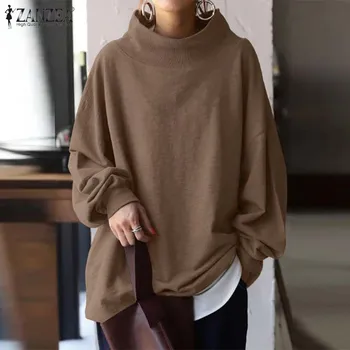 ZANZEA žene 2021 jesen japanska moda hoodies veste čvrste dugi rukav ulica ogroman dame водолазка Pullover7