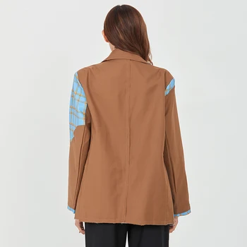 TWOTWINSTYLE patchwork pokrivač blazers za žene zupčasti kragna, dugi rukav hit Boja plus size kaput Ženske 2020 jesen odjeća