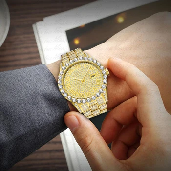 MISSFOX mens 2020 najprodavaniji luksuzni brand zlato muški modni satovi muški veliki dijamant narukvicu luksuzni satovi muški poklon kutija