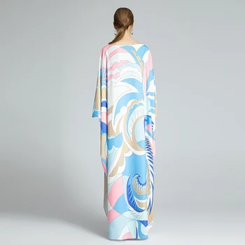 MIUXIMAO 2021 češki plus size haljina O-izrez Batwing rukava maxi haljina žene nalik na svilu dužina poda nova moda kaftan haljina