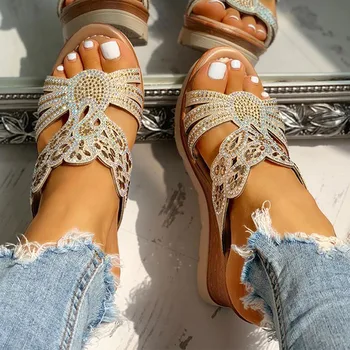 SARAIRIS 2020 Dropship klinovi visoku petu sandale svakodnevni platforma kristali ljeto skliznuti na мулы papuče Ženske cipele žena