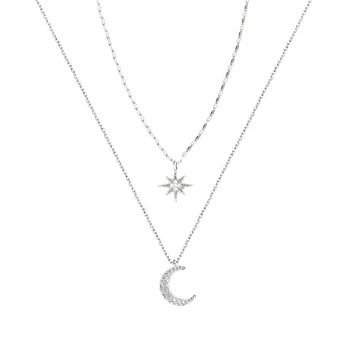 Dual star Mesec 925 sterling srebra kubni cirkonij ključne kosti lanac Ogrlica za žene i djevojčice jednostavna poslastica modni nakit SN2392